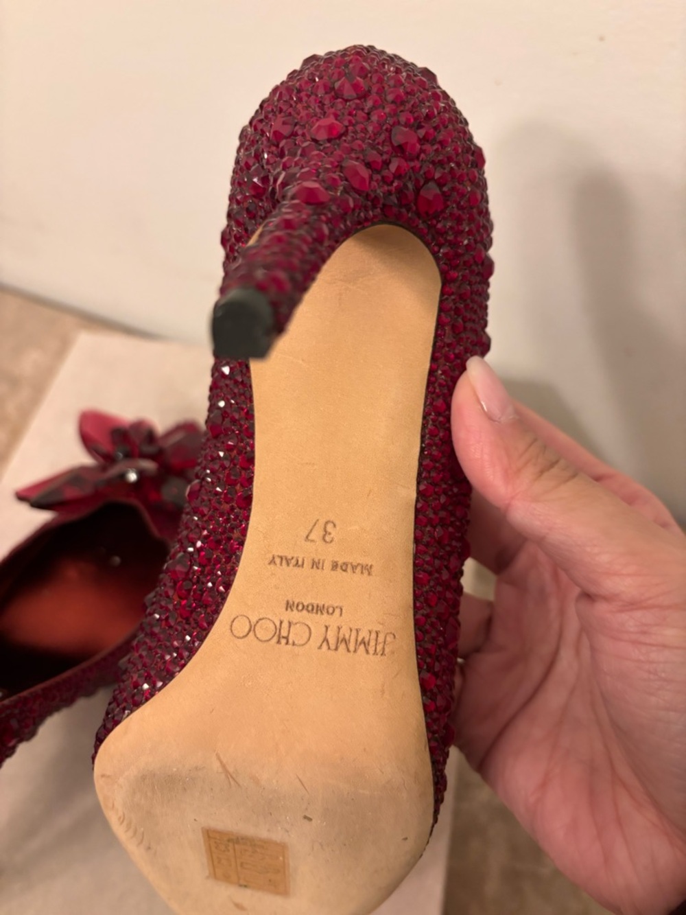 Jimmy Choo Alia 37 Red Crystal-Embellished Pointed Stiletto Pumps - Picture 5 of 9
